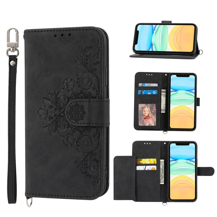 Skin-feel Flowers Embossed Wallet Leather Phone Case