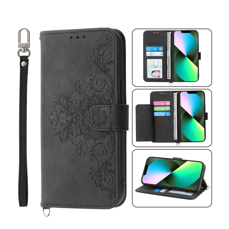 Skin-feel Flowers Embossed Wallet Leather Phone Case