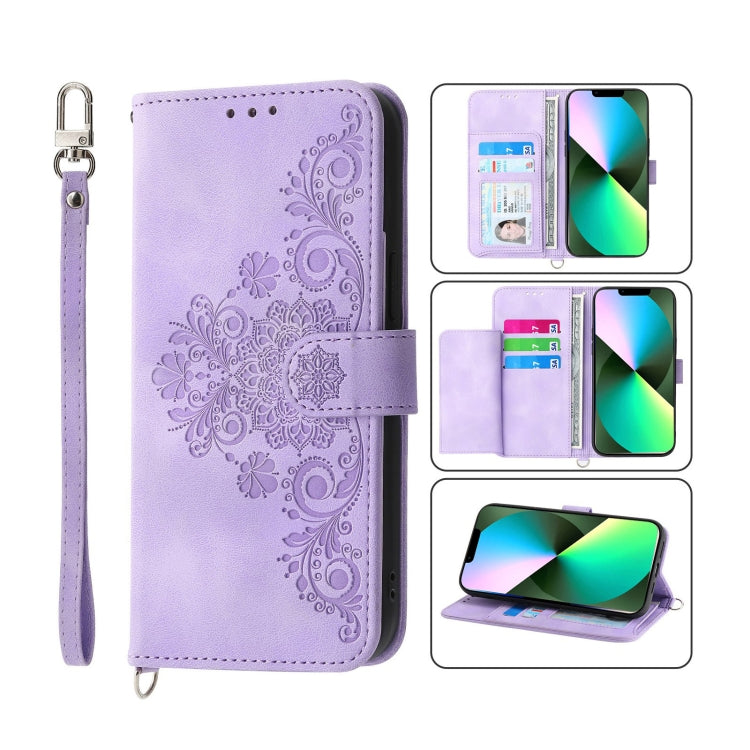 Skin-feel Flowers Embossed Wallet Leather Phone Case