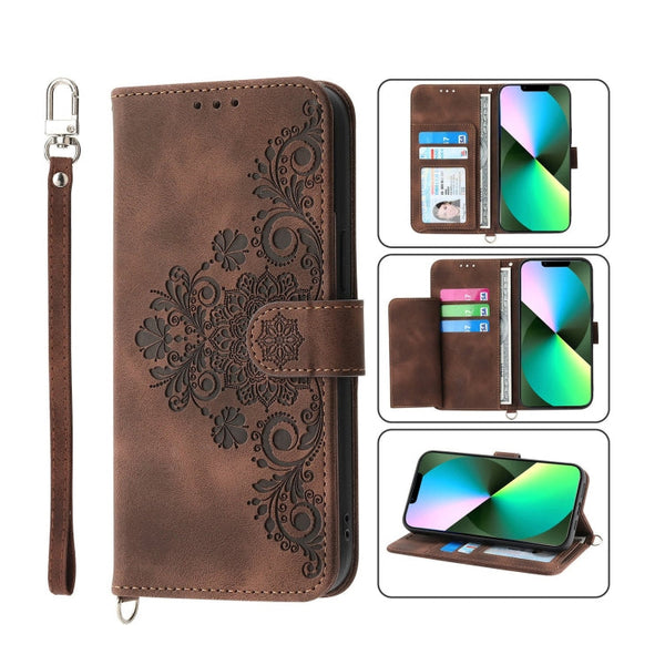 Skin-feel Flowers Embossed Wallet Leather Phone Case