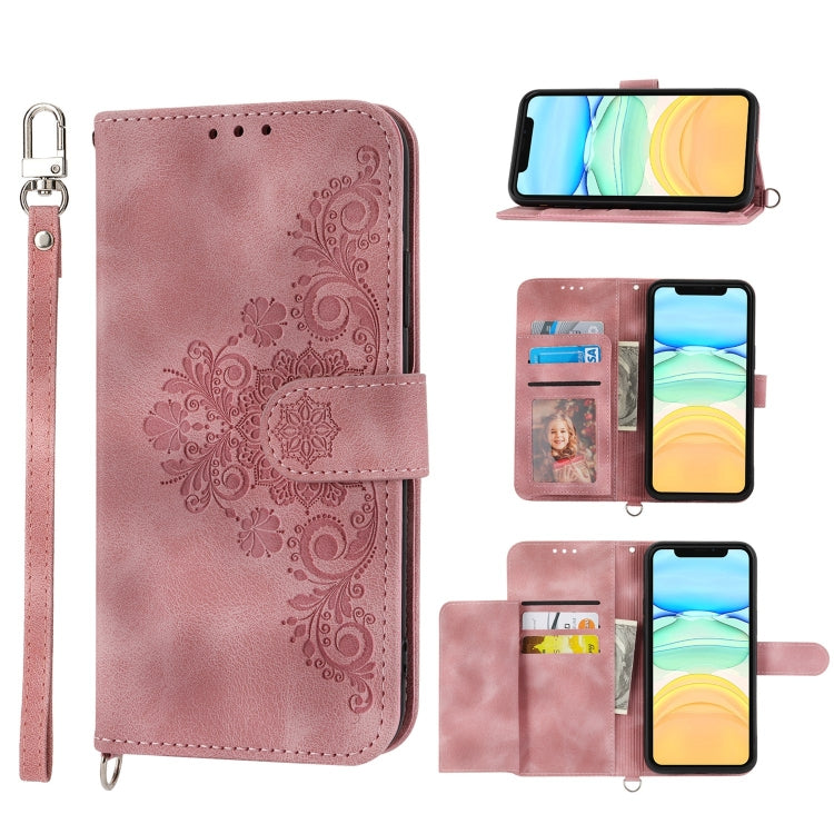 Skin-feel Flowers Embossed Wallet Leather Phone Case