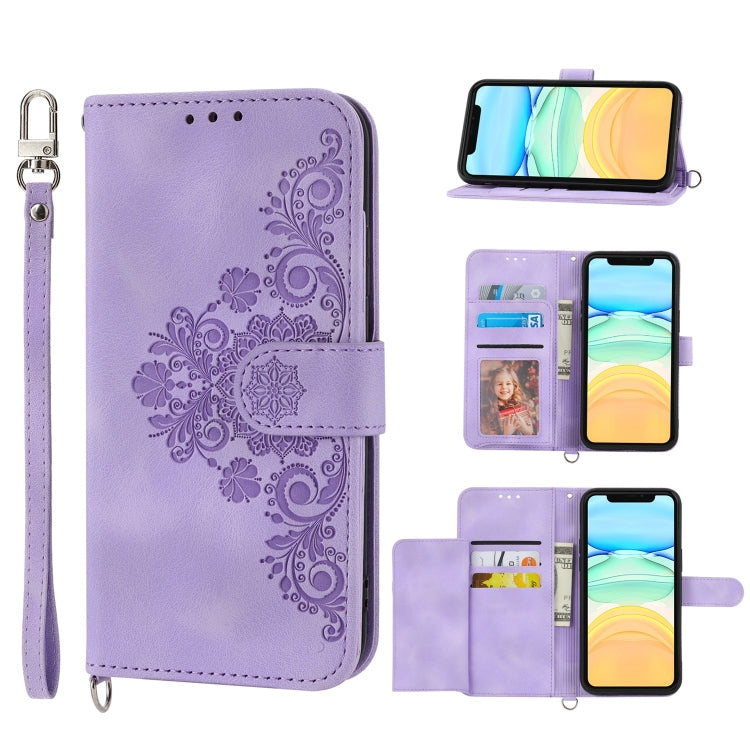 Skin-feel Flowers Embossed Wallet Leather Phone Case