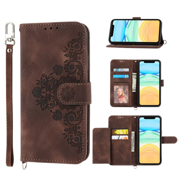Skin-feel Flowers Embossed Wallet Leather Phone Case