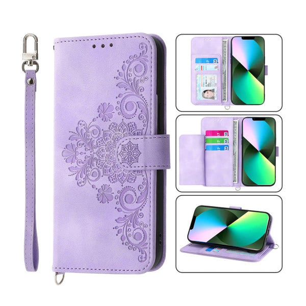 Skin-feel Flowers Embossed Wallet Leather Phone Case