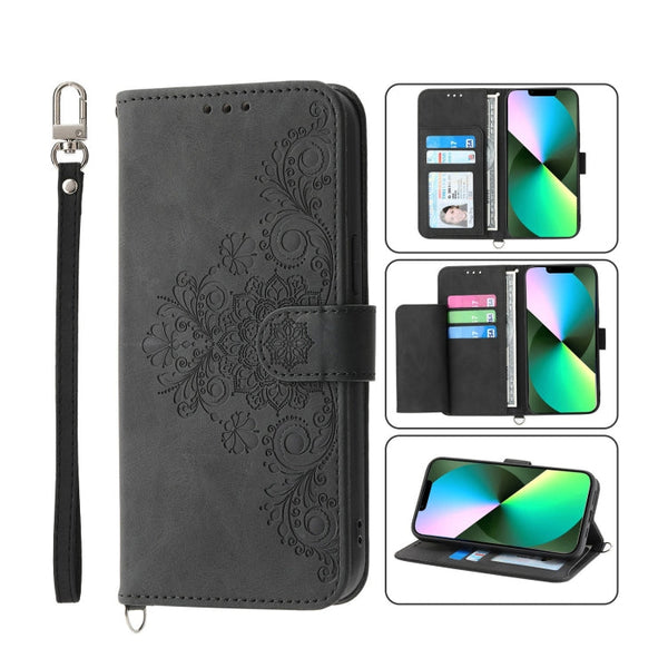 Skin-feel Flowers Embossed Wallet Leather Phone Case