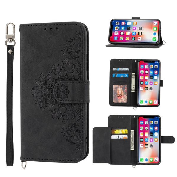 Skin-feel Flowers Embossed Wallet Leather Phone Case