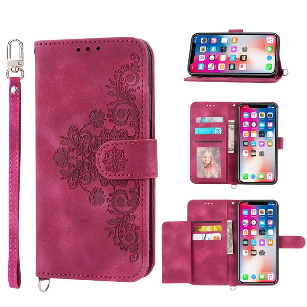Skin-feel Flowers Embossed Wallet Leather Phone Case