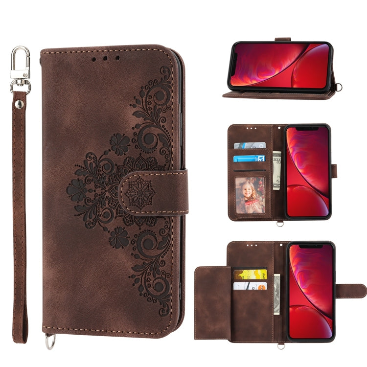 Skin-feel Flowers Embossed Wallet Leather Phone Case
