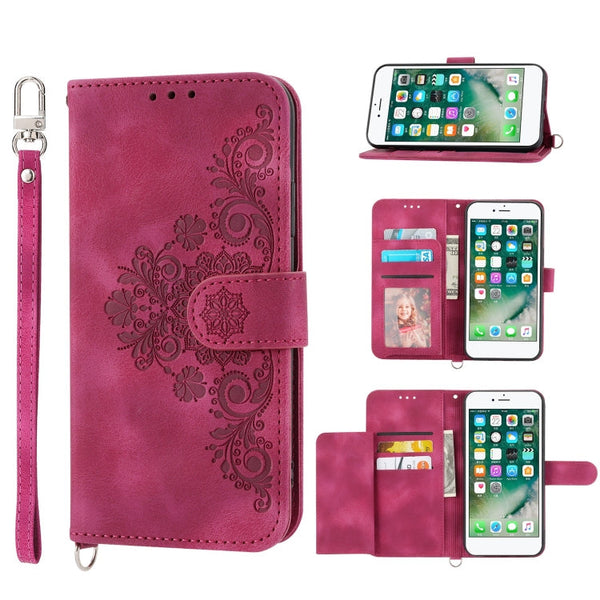 Skin-feel Flowers Embossed Wallet Leather Phone Case