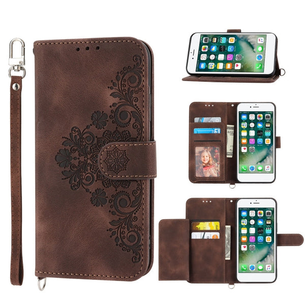 Skin-feel Flowers Embossed Wallet Leather Phone Case