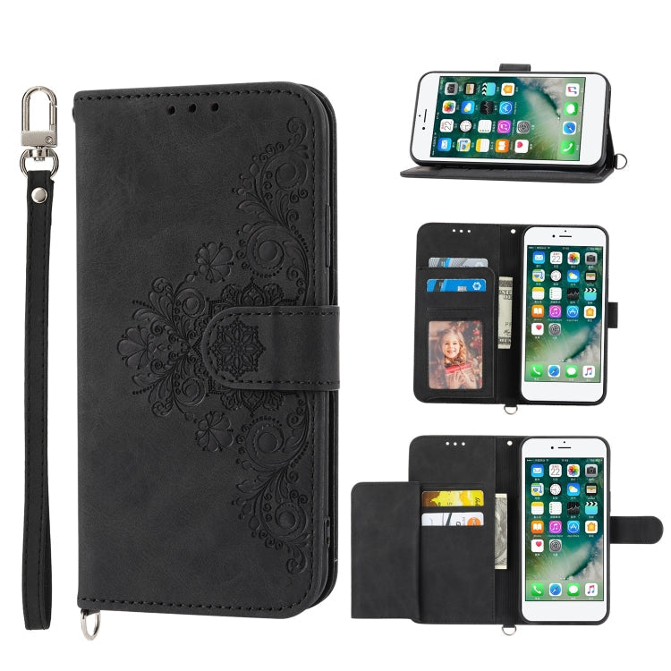 Skin-feel Flowers Embossed Wallet Leather Phone Case