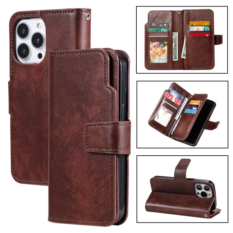 9 Card Tri-Fold Wallets Leather Phone Case, For iPhone 14, For iPhone 14 Plus, For iPhone 14 Pro, For iPhone 14 Pro Max