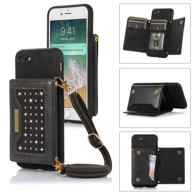Three-fold RFID Leather Phone Case with Lanyard, For iPhone 6/6s, For iPhone 6 Plus, For iPhone 7/8/SE 2020/SE 2022, For iPhone 7 Plus/8 Plus