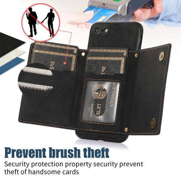 Three-fold RFID Leather Phone Case with Lanyard, For iPhone 6/6s, For iPhone 6 Plus, For iPhone 7/8/SE 2020/SE 2022, For iPhone 7 Plus/8 Plus