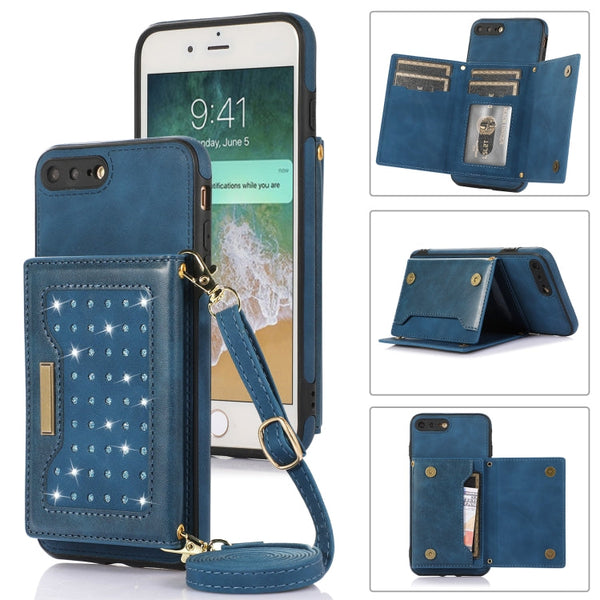 Three-fold RFID Leather Phone Case with Lanyard, For iPhone 6/6s, For iPhone 6 Plus, For iPhone 7/8/SE 2020/SE 2022, For iPhone 7 Plus/8 Plus