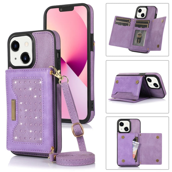 Three-fold RFID Leather Phone Case with Lanyard, For iPhone 13 Pro Max, For iPhone 14, For iPhone 14 Plus, For iPhone 14 Pro