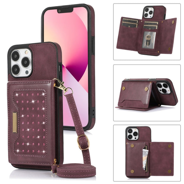 Three-fold RFID Leather Phone Case with Lanyard, For iPhone 14 Pro Max, For iPhone XR, For iPhone XS, For iPhone XS Max