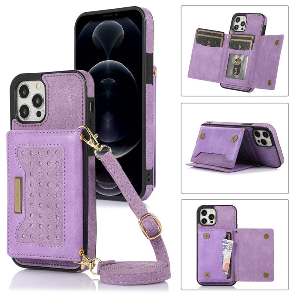 Three-fold RFID Leather Phone Case with Lanyard, For Samsung Galaxy S22 Ultra, For iPhone 12 Pro