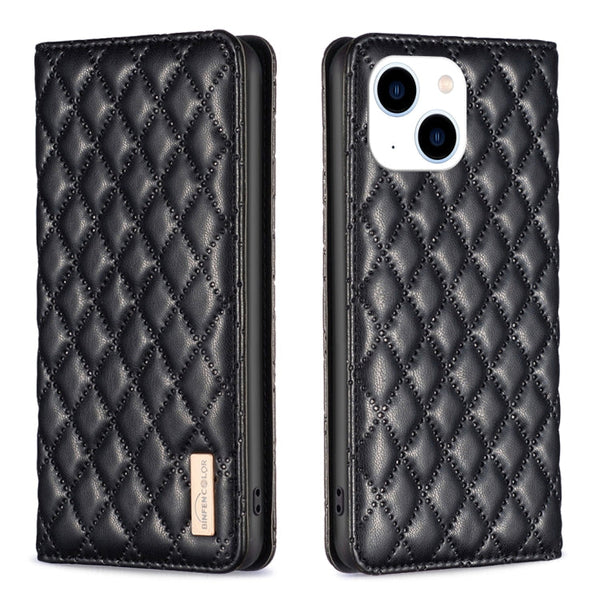 Diamond Lattice Magnetic Leather Flip Phone Case, For iPhone 14 Pro Max, For iPhone 14 Pro, For iPhone 14 Plus, For iPhone 14