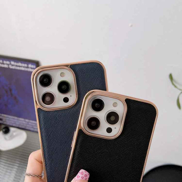 Nano Electroplating Cross Texture Genuine Leather Phone Case, For iPhone 14 Pro Max, For iPhone 14 Pro, For iPhone 14, For iPhone 14 Plus, For iPhone 13 Pro Max, For iPhone 13 Pro