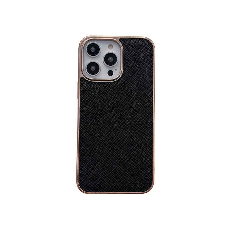 Nano Electroplating Cross Texture Genuine Leather Phone Case, For iPhone 14 Pro Max, For iPhone 14 Pro, For iPhone 14, For iPhone 14 Plus, For iPhone 13 Pro Max, For iPhone 13 Pro