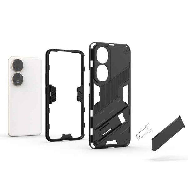 For Honor 90 Punk Armor PC + TPU Phone Case with Holder(Black)