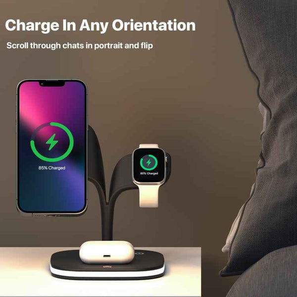 YM-UD22 15W 5 in 1 Magnetic Wireless Charger with Stand Function(Black)