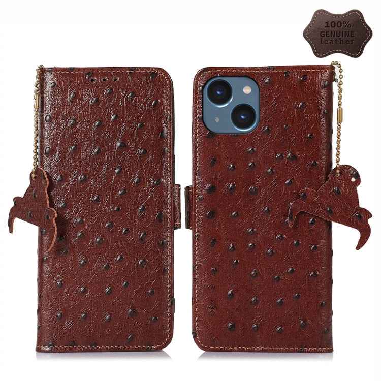 Ostrich Pattern Genuine Leather RFID Phone Case, For iPhone 15 Pro Max, For iPhone 15 Pro, For iPhone 15 Plus, For iPhone 15, For iPhone 14 Plus, For iPhone 14