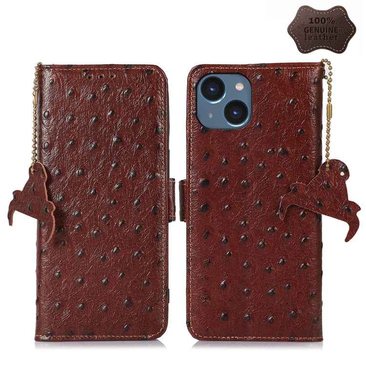 Ostrich Pattern Genuine Leather RFID Phone Case, For iPhone 15 Pro Max, For iPhone 15 Pro, For iPhone 15 Plus, For iPhone 15, For iPhone 14 Plus, For iPhone 14