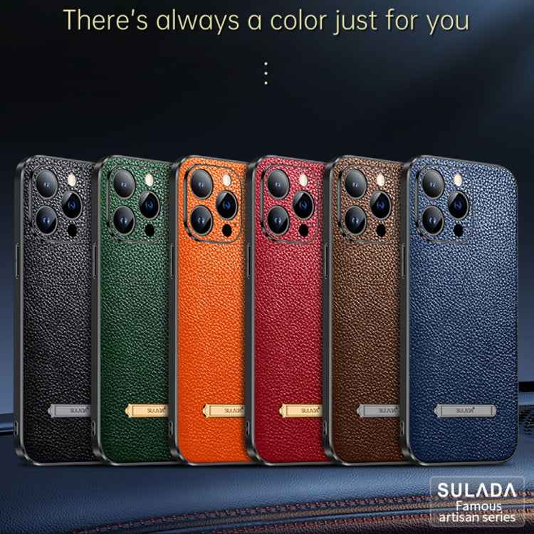 For iPhone 13 SULADA Invisible Bracket Leather Back Cover Phone Case(Dark Green)