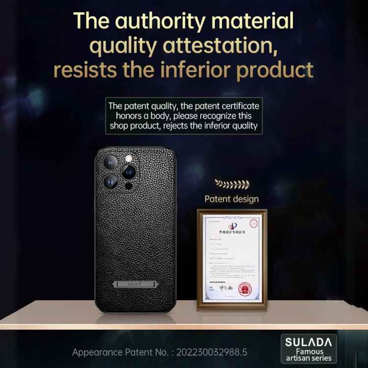 For iPhone 13 SULADA Invisible Bracket Leather Back Cover Phone Case(Dark Green)