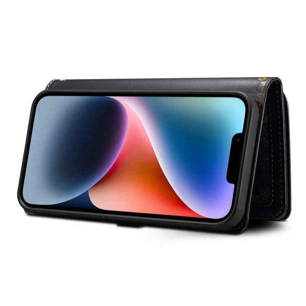 For iPhone 11 ESEBLE Star Series Lanyard Zipper Wallet RFID Leather Case(Black)