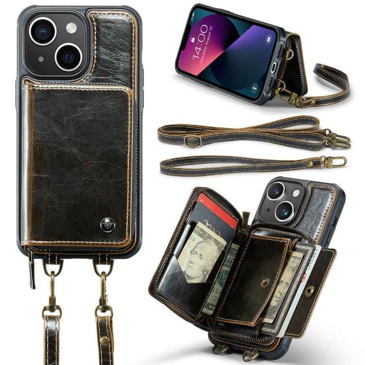 JEEHOOD C22 Series Zipper Wallet Leather Phone Case with Dual Lanyard, For iPhone 13, For iPhone 13 Pro, For iPhone 13 Pro Max, For iPhone 12