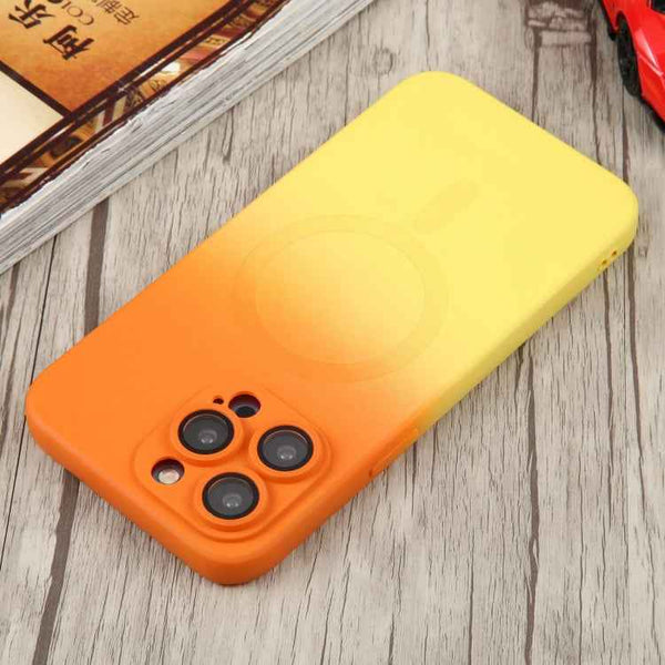 For iPhone 14 Pro Max Liquid TPU Silicone Gradient MagSafe Phone Case(Orange Yellow)