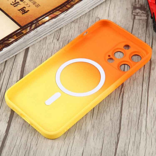 For iPhone 14 Pro Max Liquid TPU Silicone Gradient MagSafe Phone Case(Orange Yellow)