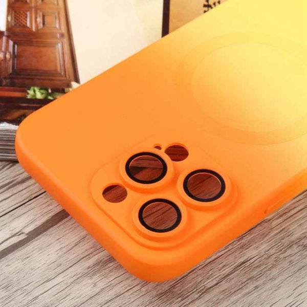 For iPhone 14 Pro Max Liquid TPU Silicone Gradient MagSafe Phone Case(Orange Yellow)