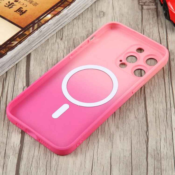 For iPhone 13 Pro Max Liquid TPU Silicone Gradient MagSafe Phone Case(Pink Red)