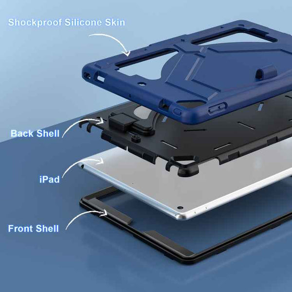 For iPad 10.2 2021 / 2020 / 2019 Silicone + PC Shockproof Protective Tablet Case(Navy Blue+Black)