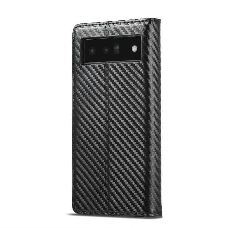 For Google Pixel 6a LC.IMEEKE Carbon Fiber Leather Phone Case(Vertical Black)