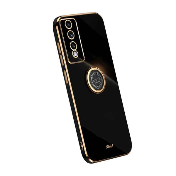 XINLI Straight Edge 6D Electroplate TPU Phone Case with Ring Holder, For Honor 80 GT 5G, For Honor 80 Pro Flat