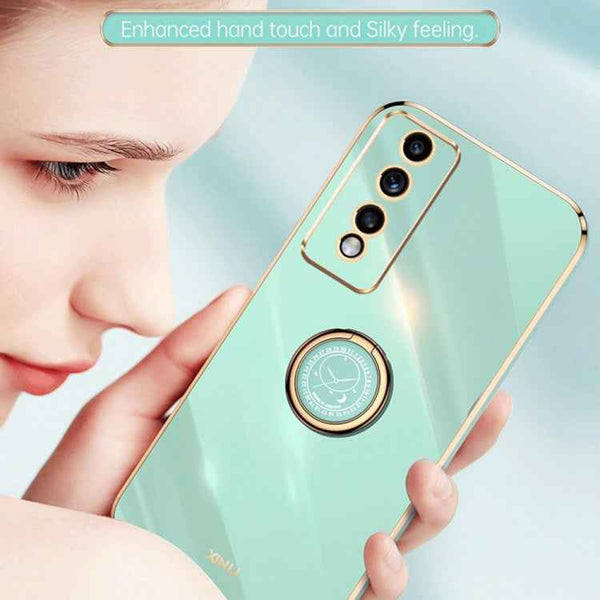 XINLI Straight Edge 6D Electroplate TPU Phone Case with Ring Holder, For Honor 80 GT 5G, For Honor 80 Pro Flat