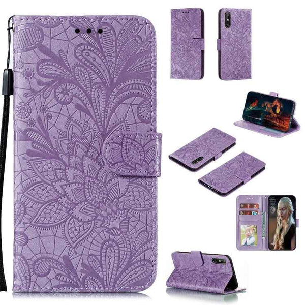 Lace Flower Embossing Pattern Horizontal Flip Leather Case , with Holder & Card Slots & Wallet & Photo Frame & Lanyard, For Huawei Enjoy 10e, For Xiaomi Redmi K30 Pro, For Xiaomi Redmi Note 9 Pro, For Xiaomi Redmi Note 9 Pro Max
