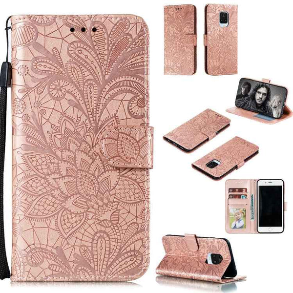 Lace Flower Embossing Pattern Horizontal Flip Leather Case , with Holder & Card Slots & Wallet & Photo Frame & Lanyard, For Huawei Enjoy 10e, For Xiaomi Redmi K30 Pro, For Xiaomi Redmi Note 9 Pro, For Xiaomi Redmi Note 9 Pro Max
