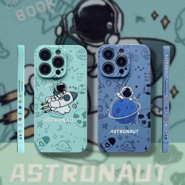 For iPhone 12 Pro Max Liquid Silicone Straight Side Phone Case(Green Astronaut)