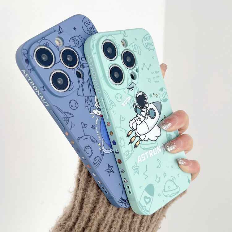 For iPhone 12 Pro Max Liquid Silicone Straight Side Phone Case(Green Astronaut)