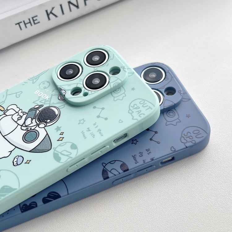 For iPhone 12 Pro Max Liquid Silicone Straight Side Phone Case(Green Astronaut)