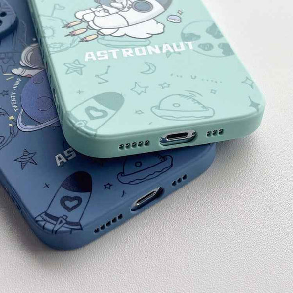 For iPhone 12 Pro Max Liquid Silicone Straight Side Phone Case(Green Astronaut)