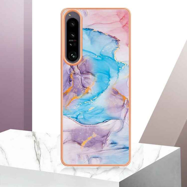 For Sony Xperia 1 IV Electroplating IMD TPU Phone Case(Blue Marble)