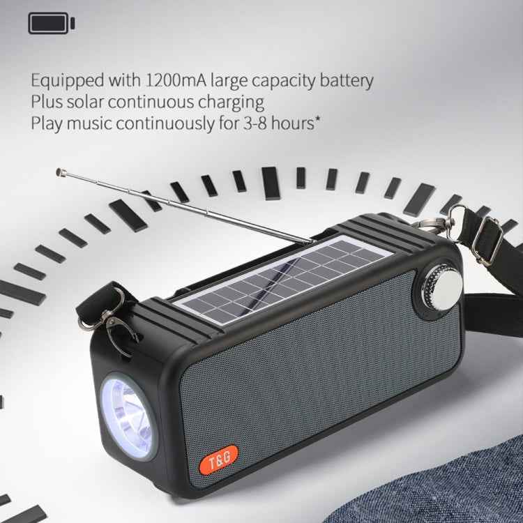 T&G TG637 Outdoor Portable Solar Power Wireless Bluetooth Speaker with FM / Flashlight / TF Card Slot(Black)