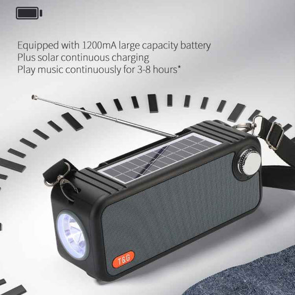 T&G TG637 Outdoor Portable Solar Power Wireless Bluetooth Speaker with FM / Flashlight / TF Card Slot(Black)